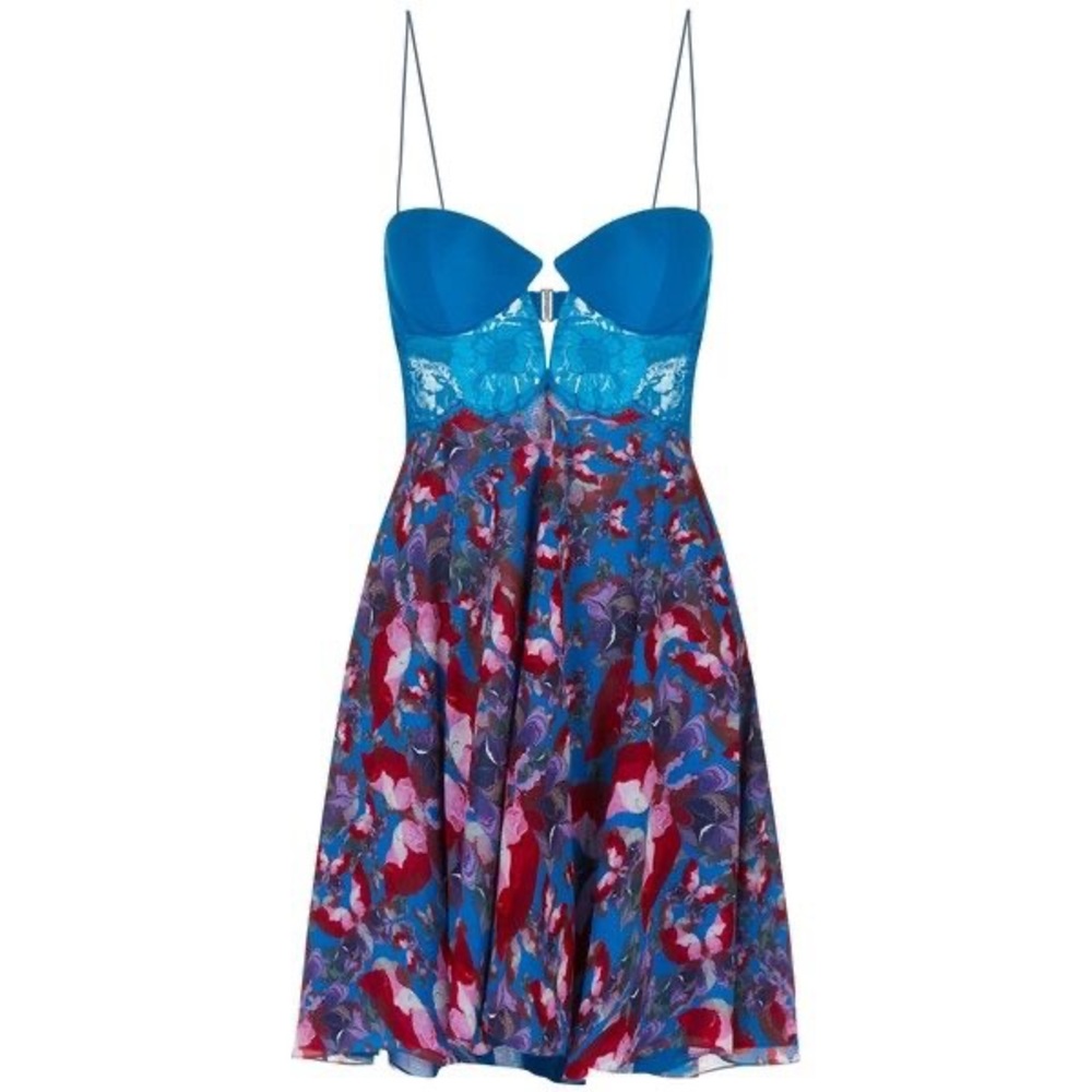 La Perla Teal Silk and Chiffon Cocktail Dress NWT 38
